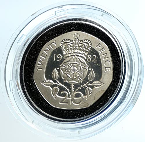 1982 1982 Velika Britanija UK Elizabeth II Tudor Rose Stari 20 Pence Dobro nevertificirano