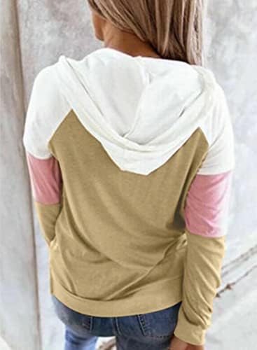Dokotoo Womens 2023 Jesen Boja blok pulover duksev s dugim rukavima dugim rukavima sa džepovima
