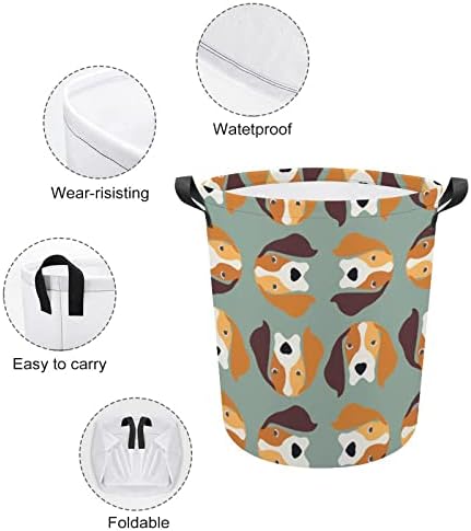Korpa za veš Beagle Dogs sa ručkama okrugla sklopiva korpa za odlaganje veša za spavaću sobu kupatilo