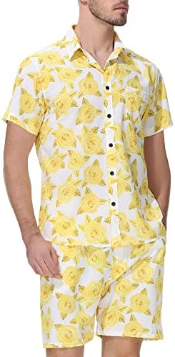 MCEDAR Muška luksuzna havajska košulja sa printom i kratka 2 komada odjeća za odmor postavlja Casual Button Down Beach cvjetna odijela