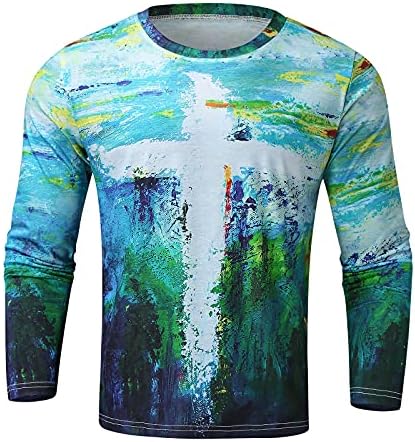 XXBR muške vojničke majice dugih rukava, proljeće Vintage ulje na platnu vjera Isus krst Print Tshirt Muscle tanke majice