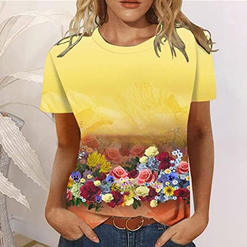 Ženski kratki rukav Crew vrat vrat pamuk grafički grafički labavi fit top košulja Ljetni jeseni lounge majica za dame P5