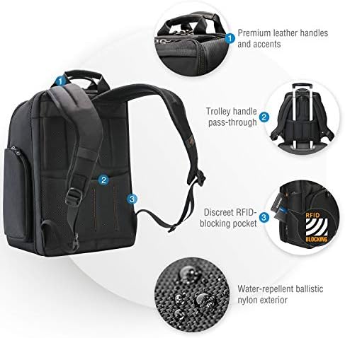 Everki Onyx Premium Business Executive 17,3-inčni ruksak za Laptop, balistički najlon i koža, pogodan za putovanja, Crni