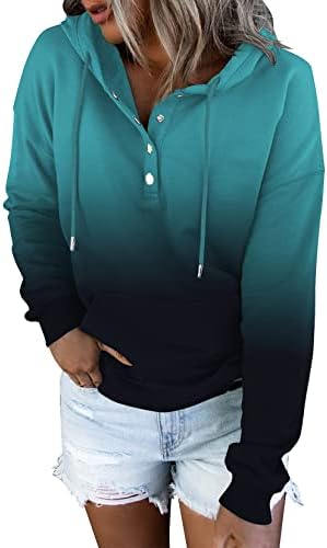 ETCYY ženske dukseve u boji sa duksericama dugih rukava, Casual dukserica sa dugmetom na pulover sa džepom