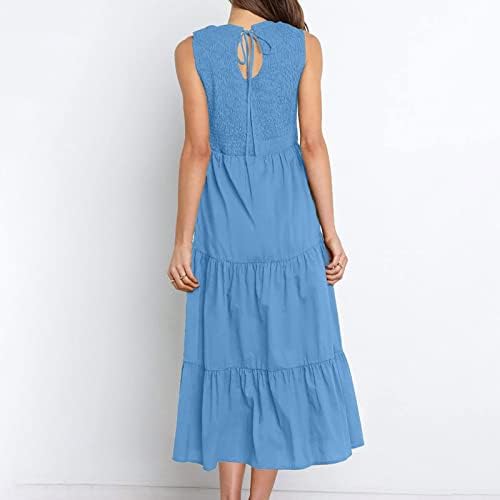 Fragarn ženski ljetni casual bez rukava okrugli vrat visoki struk linijska haljina
