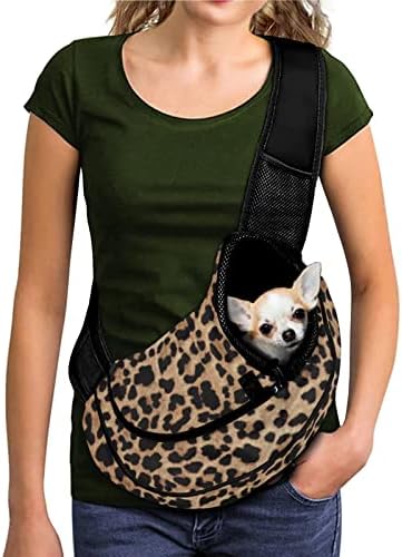 Fusurire Leopard Print prednji Sling Puppy Carrier, Brown Cheetah Travel Dog Bandanna sa torbom za kućne ljubimce za male pseće mačke