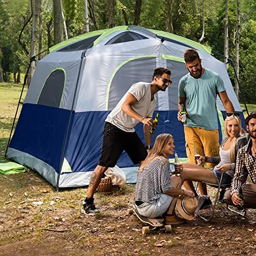 UNP šatori 6 osoba vodootporna na vjetar jednostavno postavljanje, dvoslojni porodični šator za kampiranje sa 1 mrežastim vratima & 5 velikih mrežastih prozora -10'X9'X78in